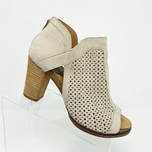 Sofft Peep Toe Ankle Booties Taupe Laser Cut Block Heel Back Zip Size 8.5